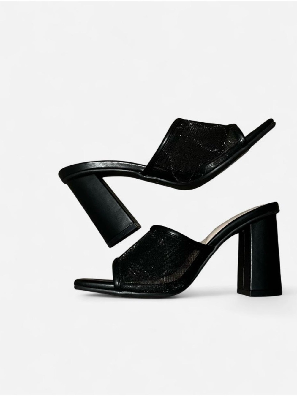 TOP Moda Black Mesh Block Heel Slide Sandals - Women